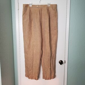 Vtg Inserch Mens Golden Tan Linen Pleated Baggy Pants S 40 Cuff Damage Stains